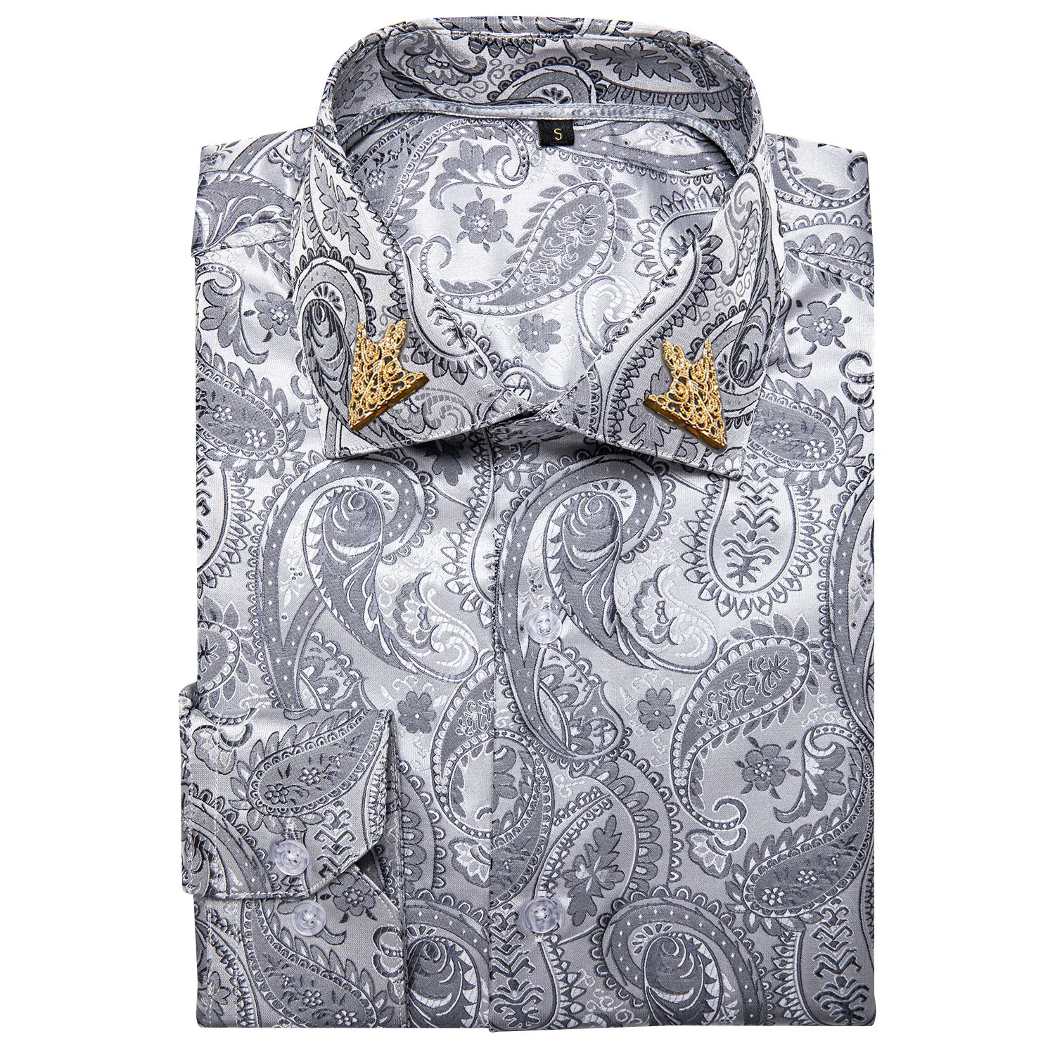Men Slim Fit Paisley Pattern Long Sleeve Dress Shirt, Floral Print Button Shirt with Collar Pin, Multi Colors for Party