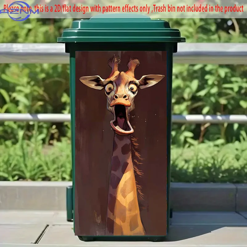 Autocollants décoratifs pour poubelle en PVC, motif visage de girafe de dessin animé étonné, autocollants adhésifs pour poubelle à roulettes