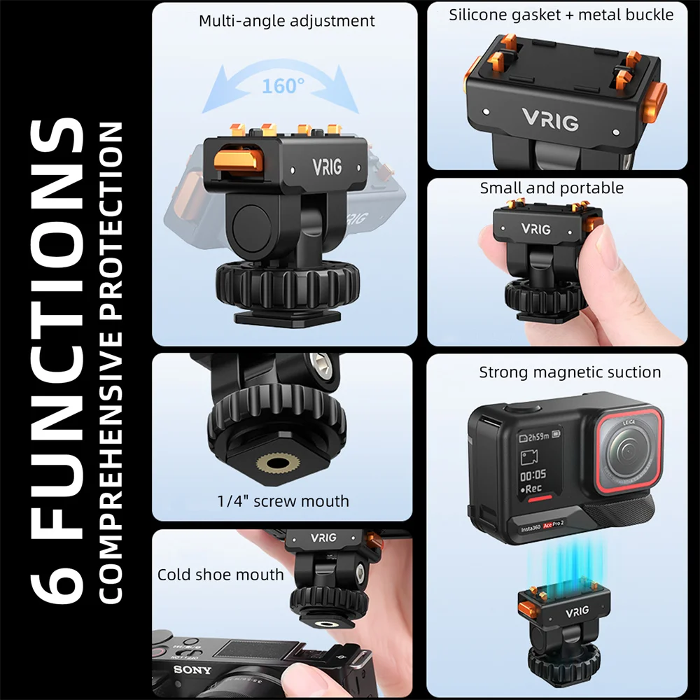 Uchwyt kamery VRIG z zimną stopką i magnetycznym adapterem szybkiego montażu 1/4'' do statywu kamery Insta 360 Ace / Ace Pro / Ace Pro 2 — zdjęcie produktu 5