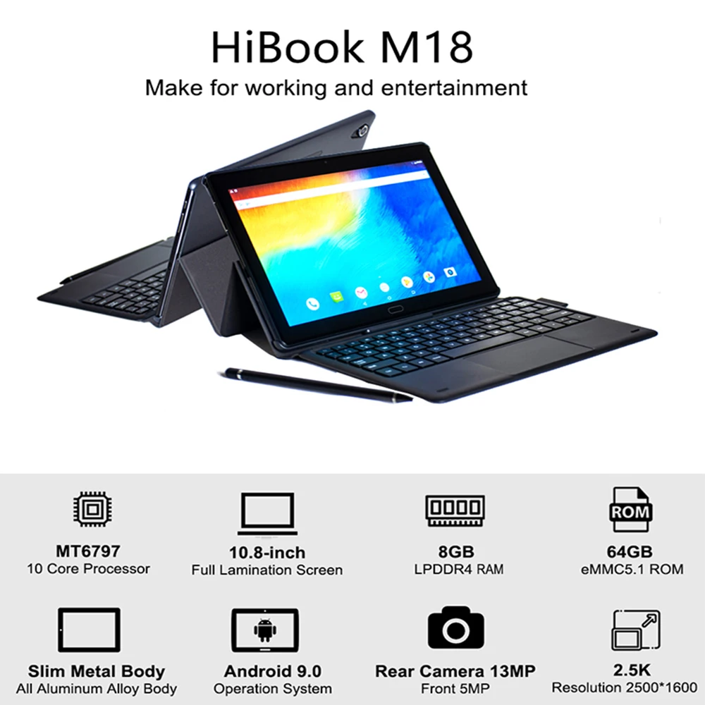 SIXIGNWO HiBook 풀뷰 디스플레이, Helio X23 MTK6797 데카 코어, 8GB DDR4 64GB ROM, 4G LTE GPS, 안드로이드 9 태블릿 PC, 10.8 인치