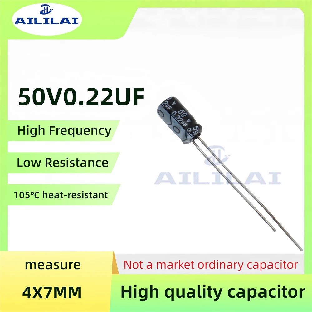 

50PCS Original 50v0.22uf Low ESR/Impedance High Frequency 50V 0.22UF Aluminum Electrolytic Capacitor 50V0.22UF Size: 4X7MM