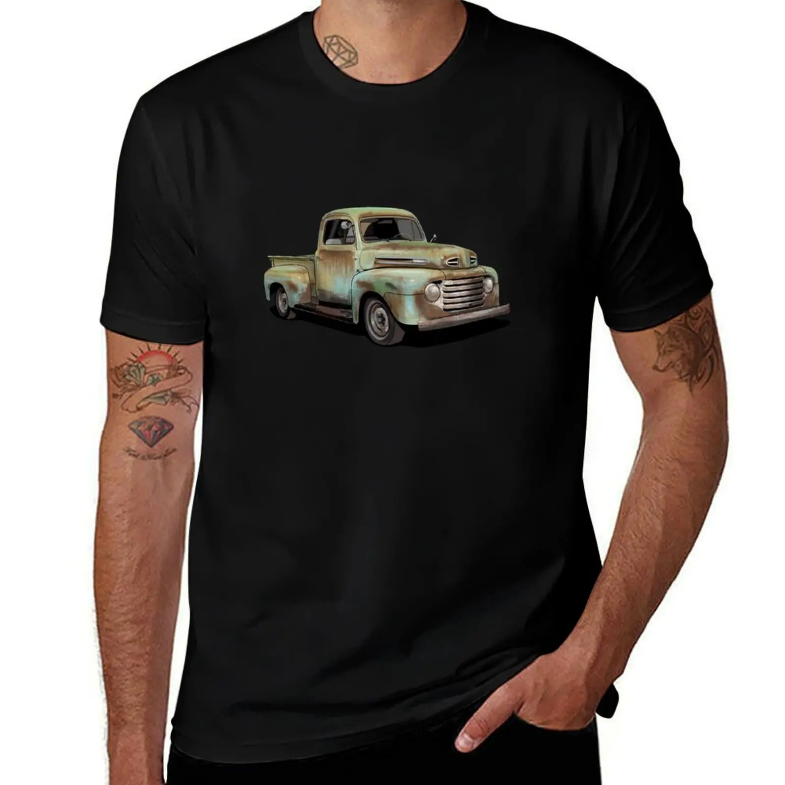 

Rusty 1950 Ford F1 Pickup Truck in light blue T-Shirt Funny t-shirts shirts graphic tees mens t shirt graphic