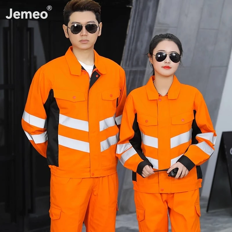 مجموعة ملابس العمل ذات الشريط العاكس للرجال لإصلاح السيارات ومقاومة للاهتراء والأوساخ ملابس واقية من المصنع بدلة Hi Vis