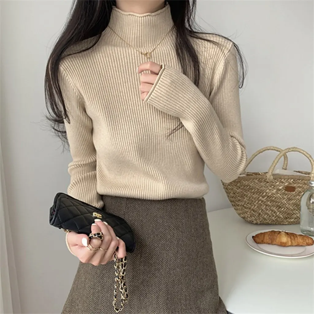 

Women's Pure Color Half Turtleneck Inner Sweater Slim Fit Warm Knitted Bottoming Shirt for Autumn Winter