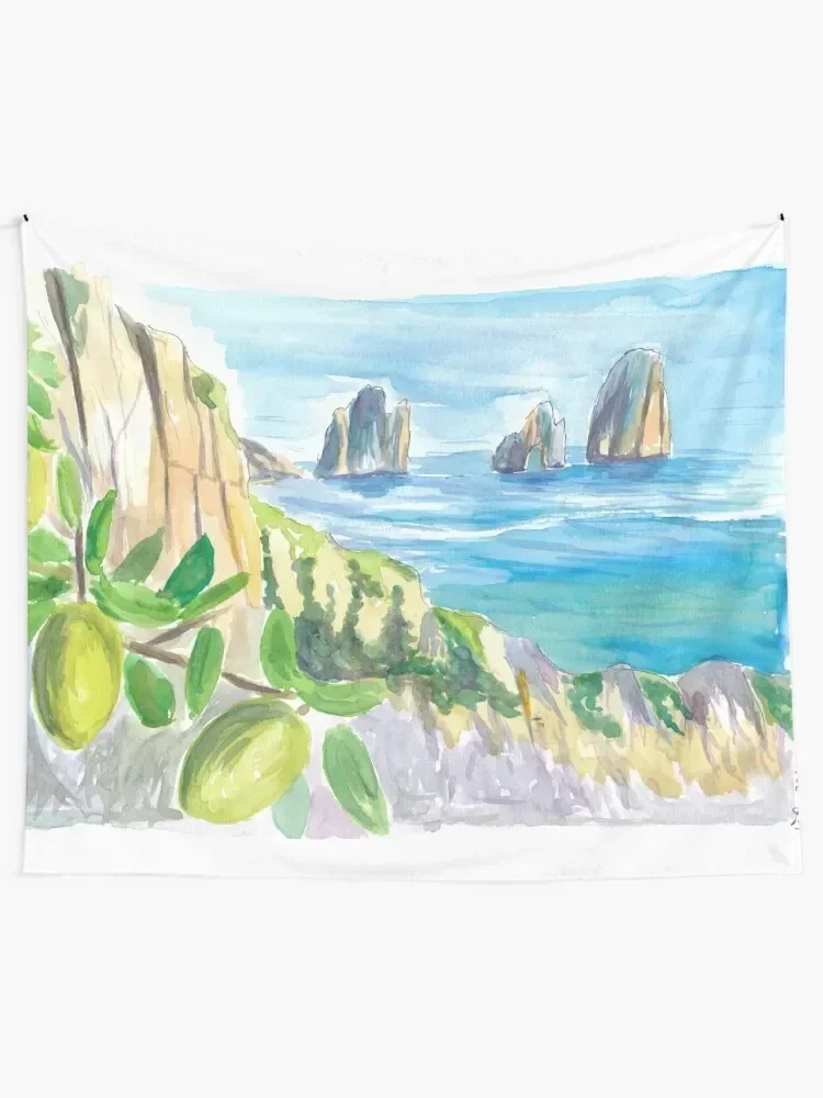 Romantic Italian Dreams With Capri Rocks and Lemon Tree Tapestry Room Decor Aesthetic Bedroom Decor Tapestry