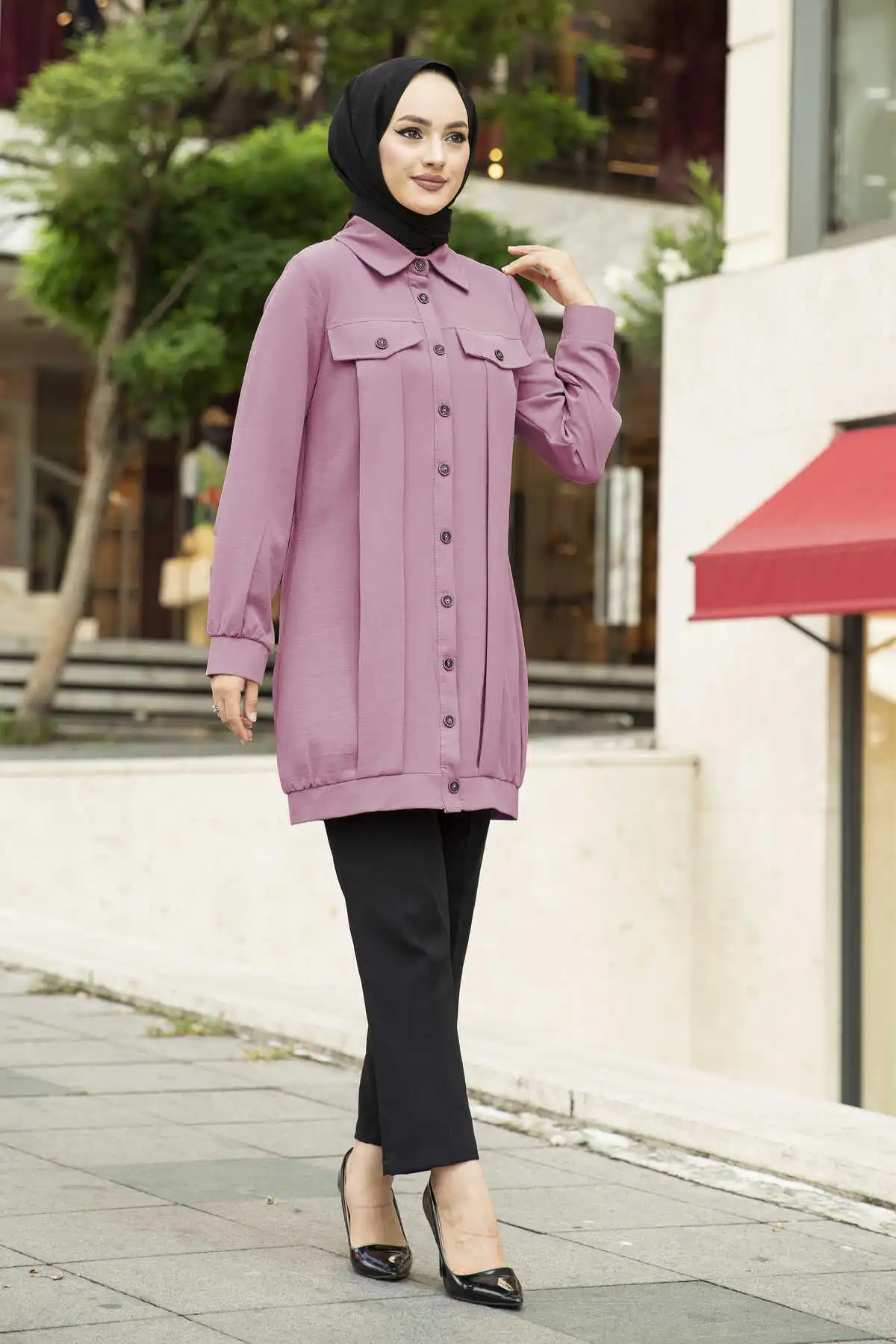 Front Button Tunik Cap Dirty Pink