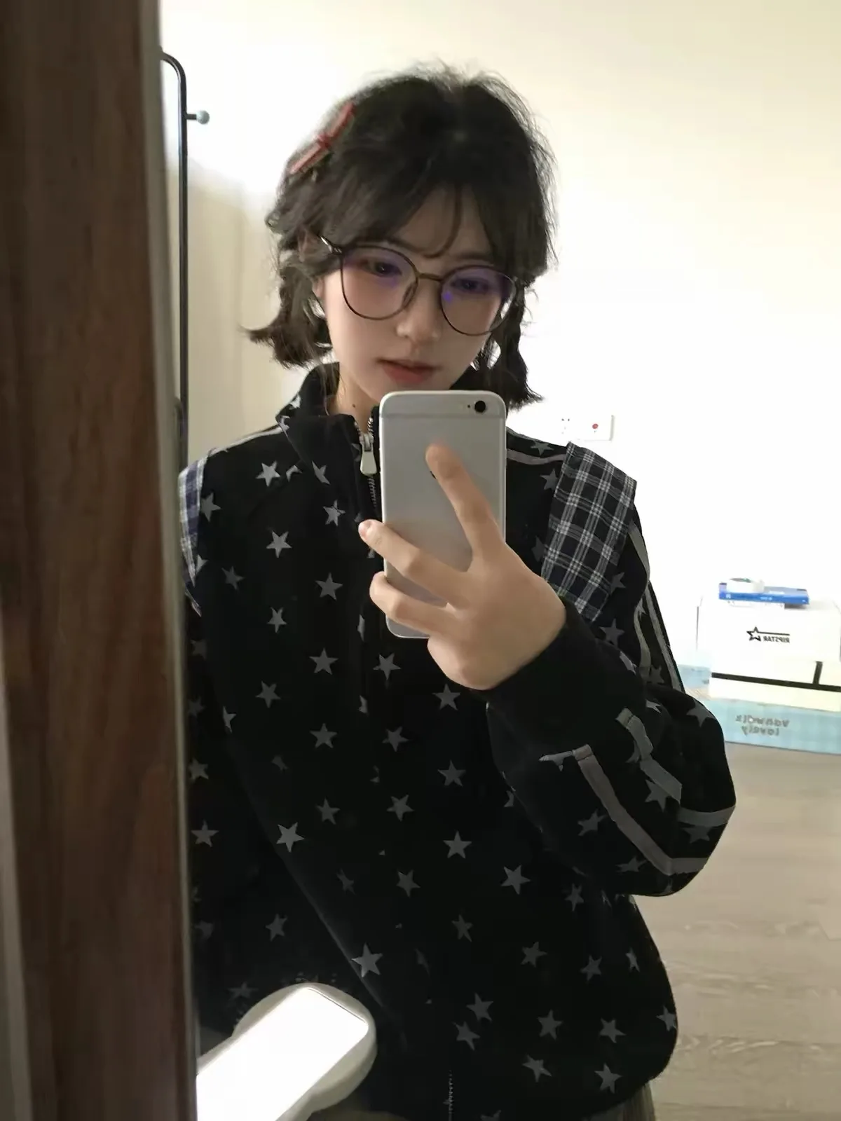 American Style Star Sweatshirt Women's Autumn Winter Cool Sweet Style Stand Collar Jacket Baseball Uniform Top Black Trend Ou...
