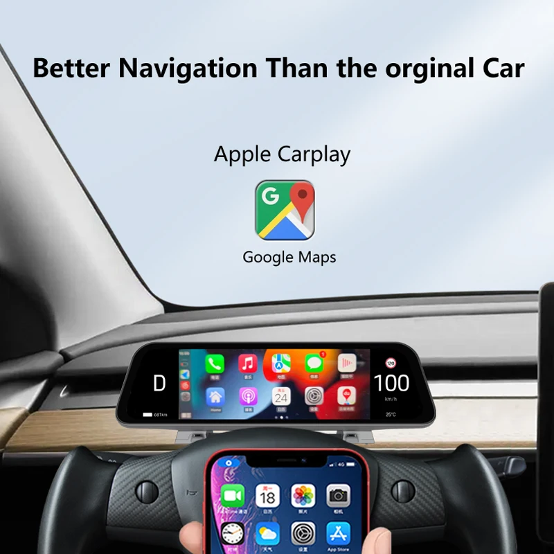  New 9.66'' Wireless CarPlay & Android Auto Dashboard For Tesla Model Y Juniper & Model 3 Highland Smart Instrument Cluster  view 4