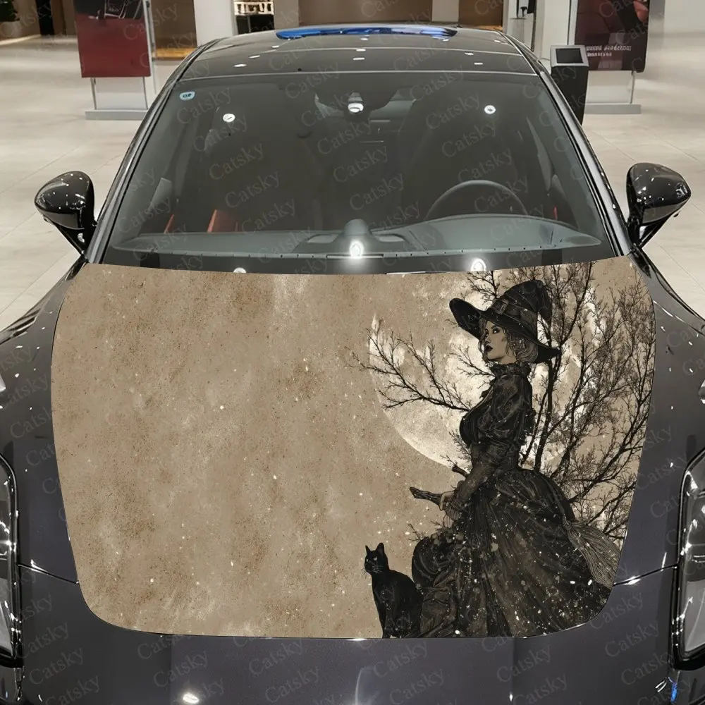 Car Decal Figure Under Moonlit Tree Pattern Textural Artistic Fusion Design, Creating a Mysterious and Eerie-Gothic Visual Car H