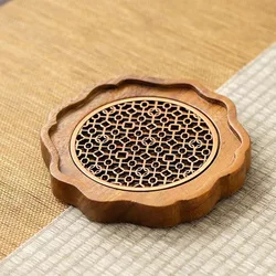 Walnut Wood Teapot Holder Base Square Tea Cup Holder Purple Clay Teapot Pad Tea Set Accessories Tea Art