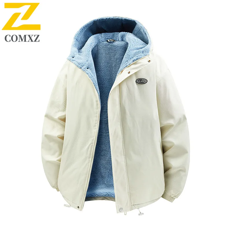 زوجين سترة قطن 2025 نمط جديد صوف الضأن سميكة الباردة برهان الدافئة معطف مقنع في الهواء الطلق ملابس شتوية غير رسمية معطف ريشة القطن #4