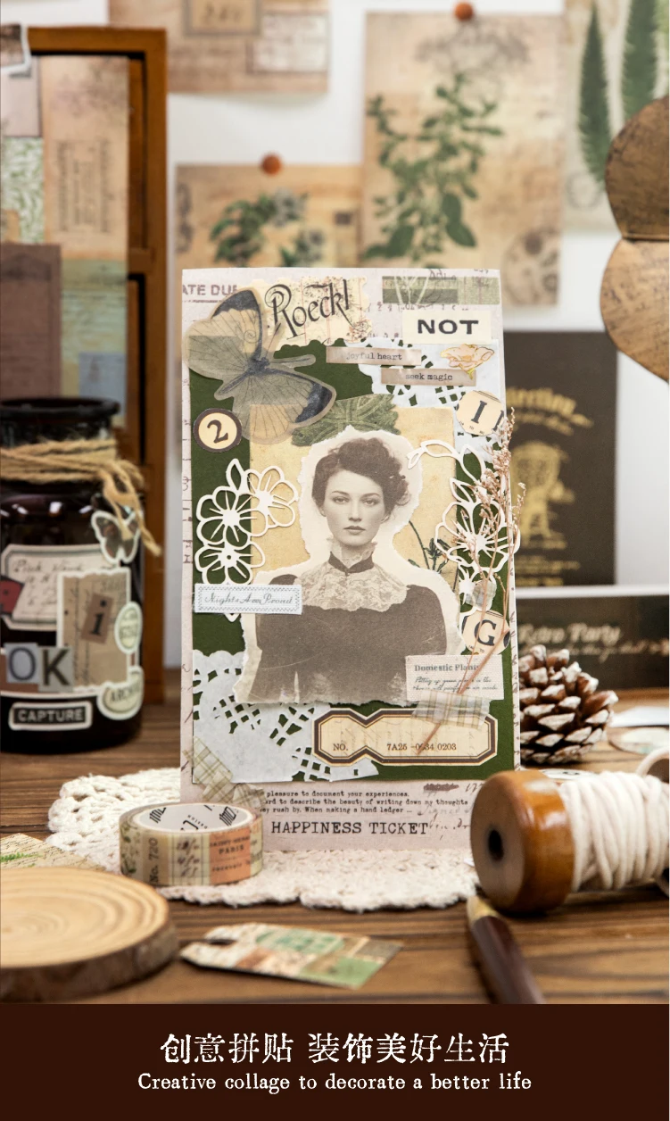 Journal GO 65-teiliges Set Retro Journaling Geschenkbox, Komplettes Vintage Scrapbook-Kit mit Papier & Aufklebern für Planer, Junk Journals – Detail 7