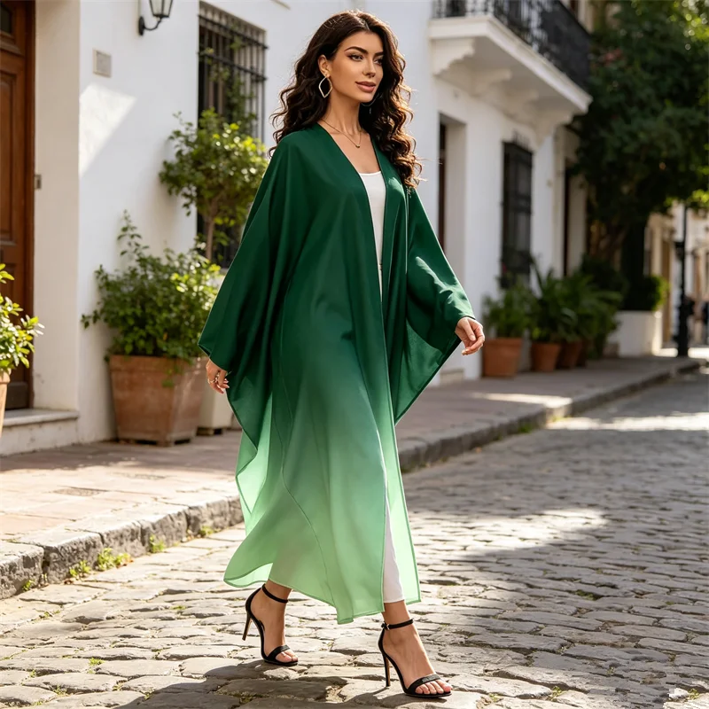 

Eid Gradient Color Abaya Dubai Kaftan Women Muslim Dress Ramadan Islam Clothing Turkey Kebaya Caftan Femme Robe Kimono Cardigan