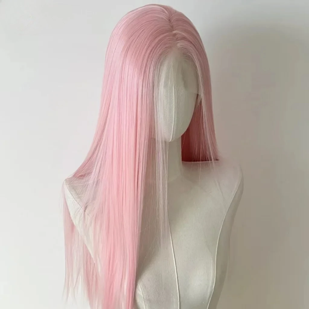 

Светло-розовый парик для женщин, парик с кружевной передней частью 13x4, 26 дюймов, длинный прямой синтетический парик, мягкий, натуральный, термостойкий, из волокна, для косплея