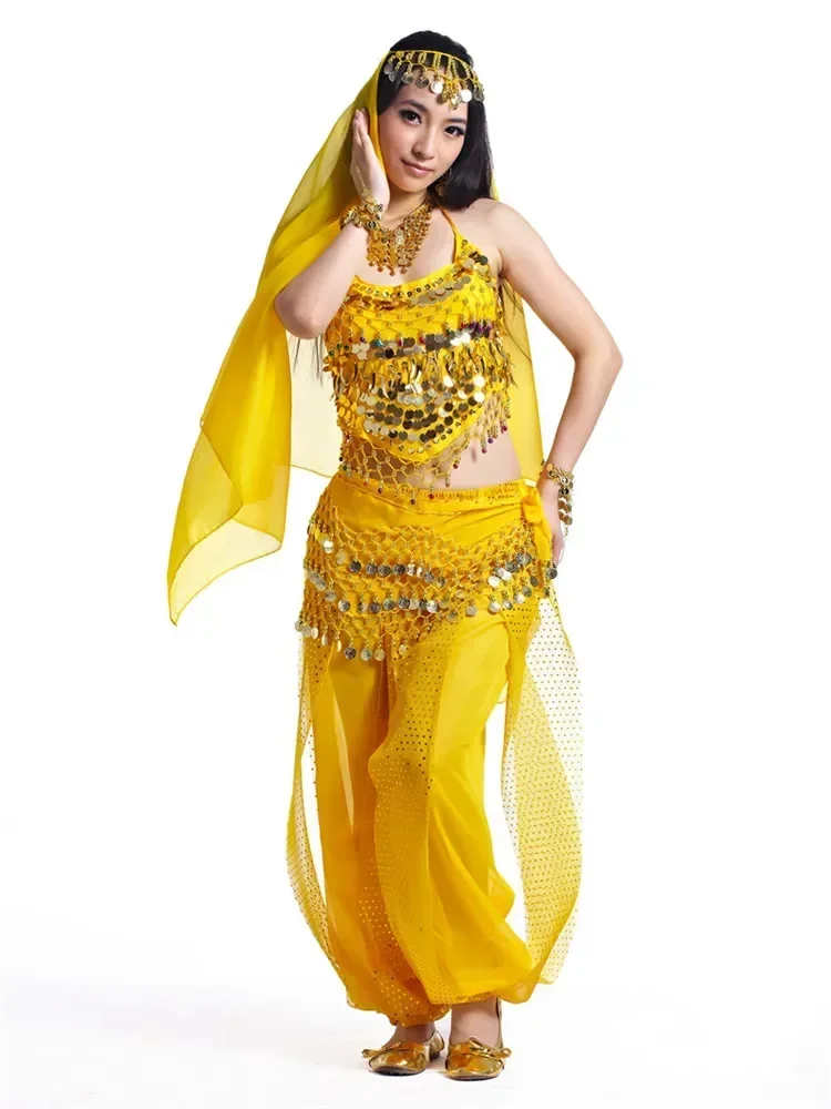 Belly Dance เครื่องแต่งกายสําหรับขายกางเกงผู้หญิง bollywood อินเดียอียิปต์ Belly ชุดเต้นรํา PLUS ขนาดสําหรับผู้ใหญ่สําหรับผู้หญิง 4 ชิ้น