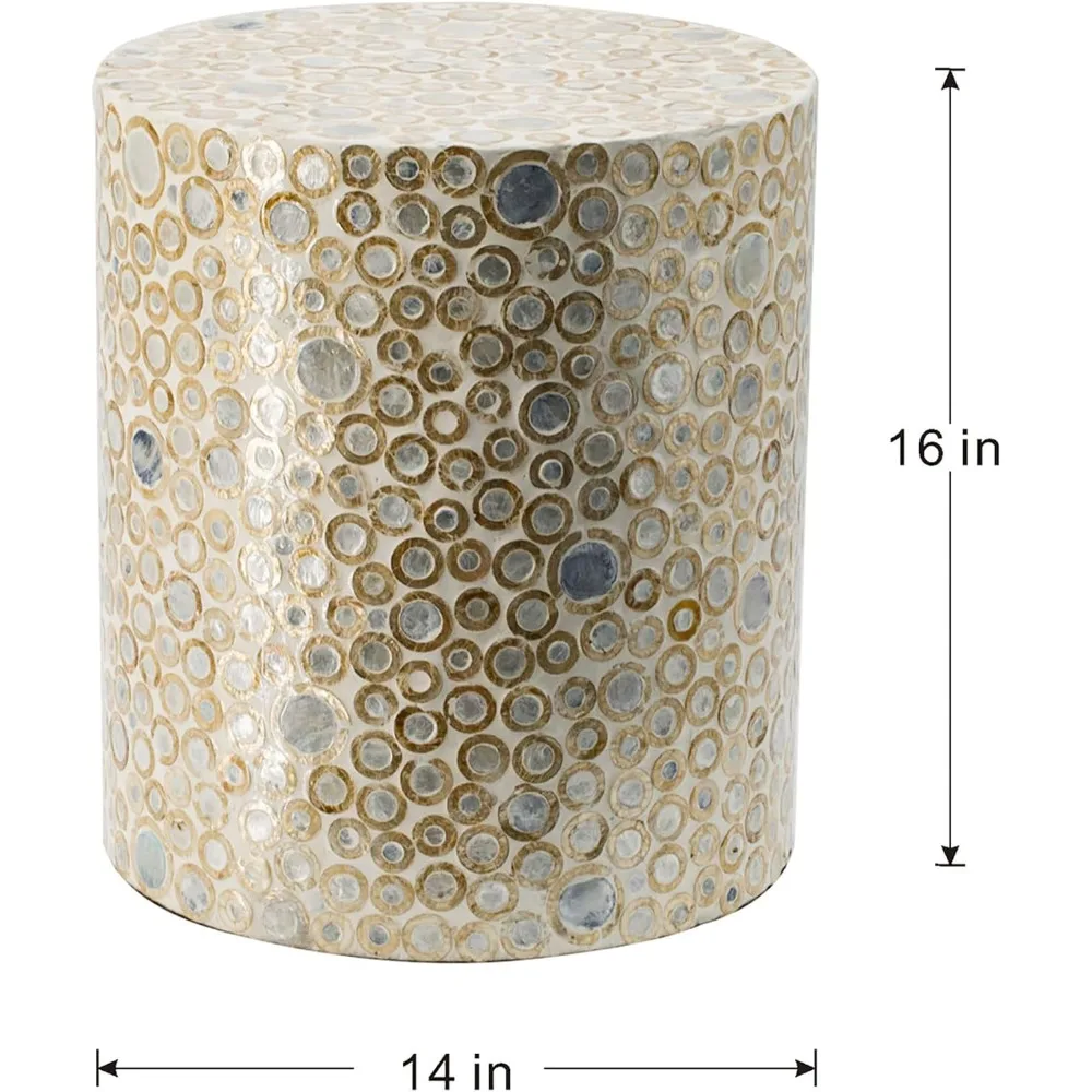 Table d'appoint en nacre pour la maison, tabouret Capiz rond crème, table basse Live Edge, support pour plantes de salon, 14 x 14 x 16