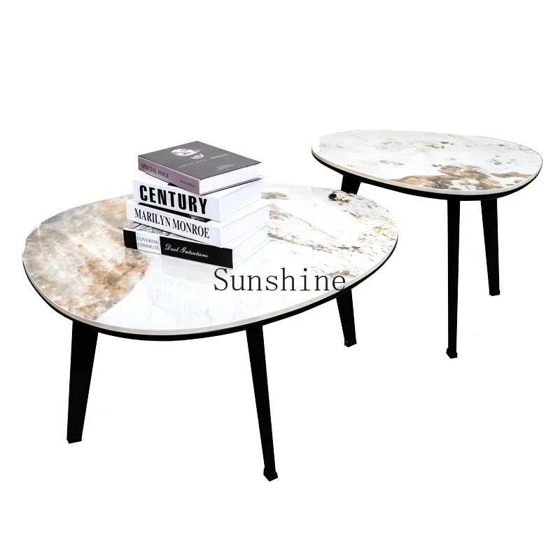 

Italian minimalist wabi-sabi wind light luxury special-shaped Pandora water drop rock slab coffee table combination