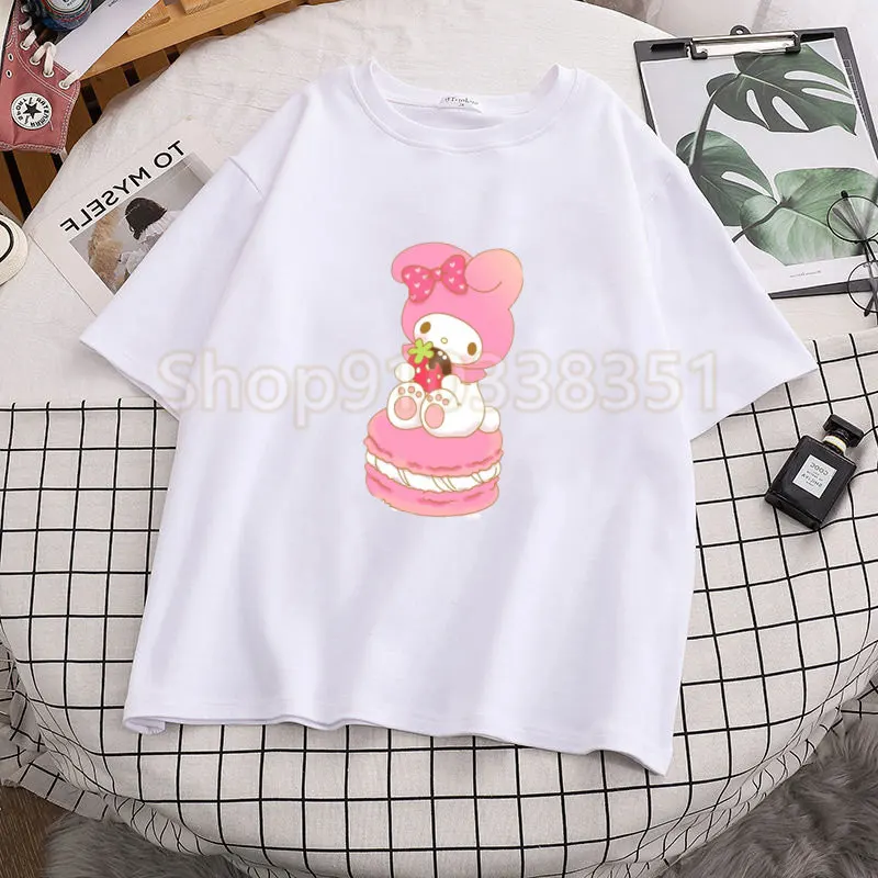 Cute My Melody Flowers Print Womans Tee Shirts Clothing Japan Anime Casual T Shirts 2024 Outdoor Originality Short Sleeved