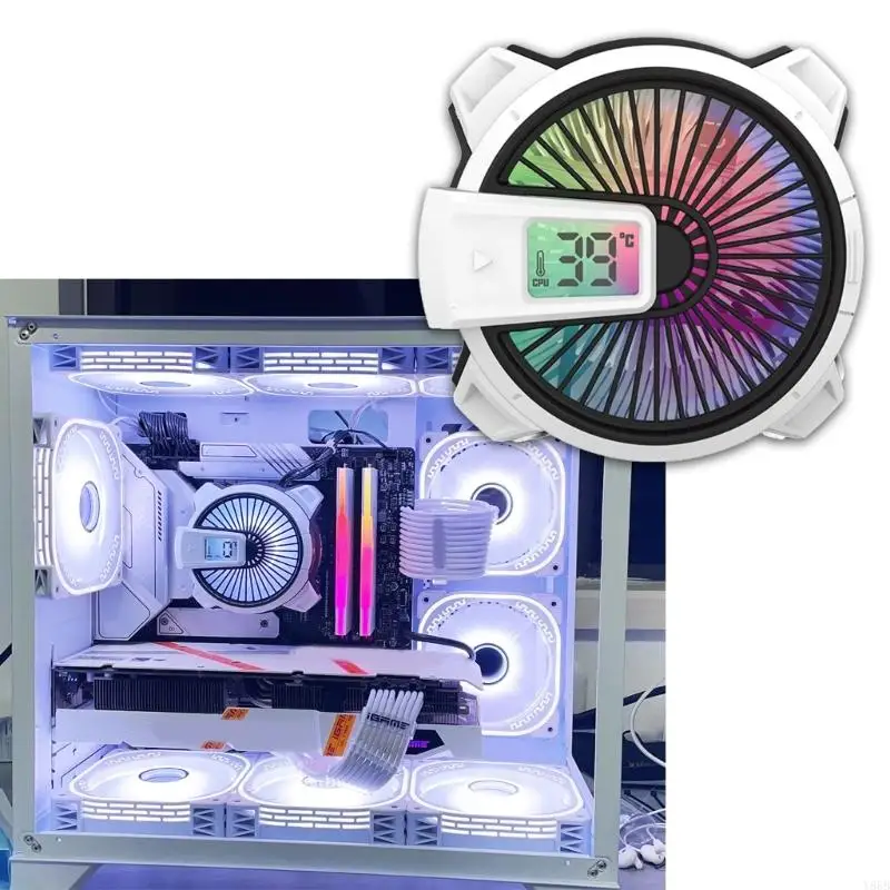 작은 케이스 온도 디스플레이를위한 Y88B 효율적인 CPU 냉각 팬 90mm ARGB PWM 팬