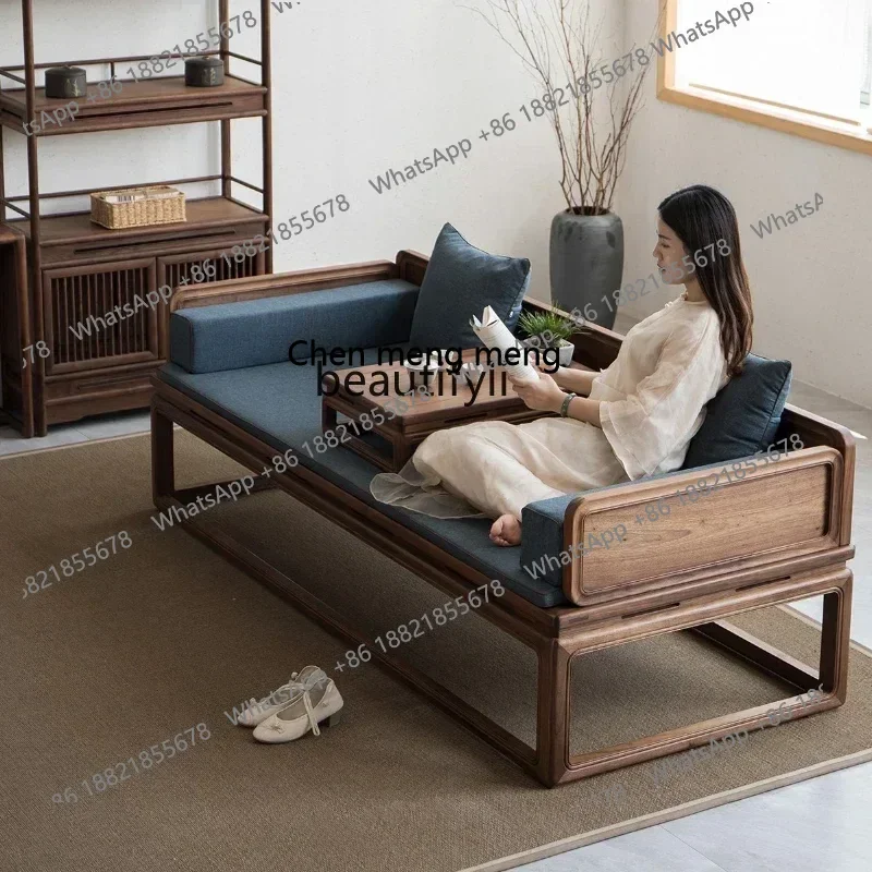 

xzzS Old elm solid wood, Arhat couch black walnut sofa bed furniture