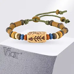 Vnox Fish Bone Beads Charm Bracelets for Men Women, Vintage Retro Ethnic Trible Beaded Wristband, Adjustable Jewelry