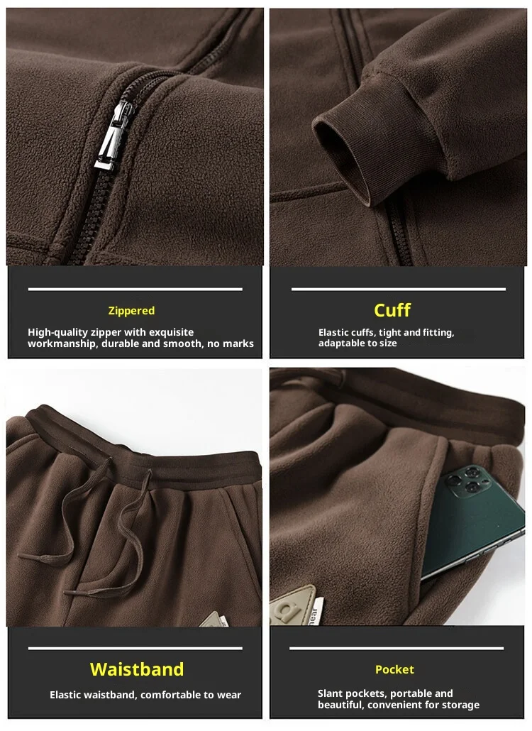 Winter Herren Woll-Hoodie-Hosen-Set, Plüsch Verdickter Warmer und Winddichter Sportanzug Herren Winter Plüsch-Hoodie Trainingsanzug 2-teiliges Set – Detail 11