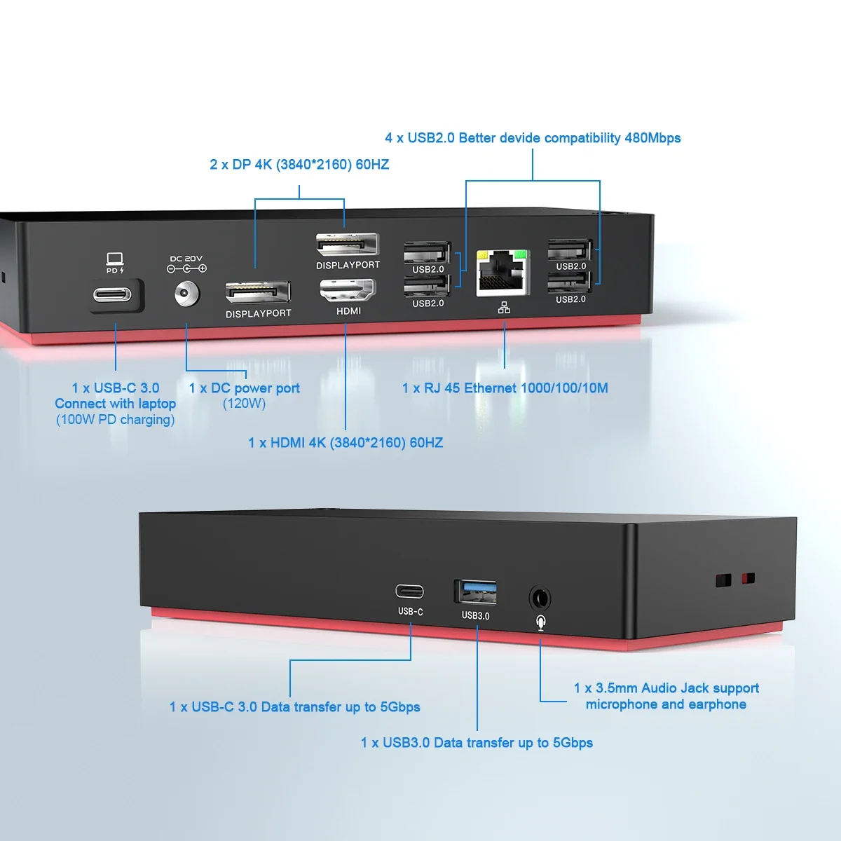 Rocketek 13In1 MST Triple s 4K60HZ  DP Gigabit Networking PD Charger Laptop Type C Hubs Adapter Docking Station USB C