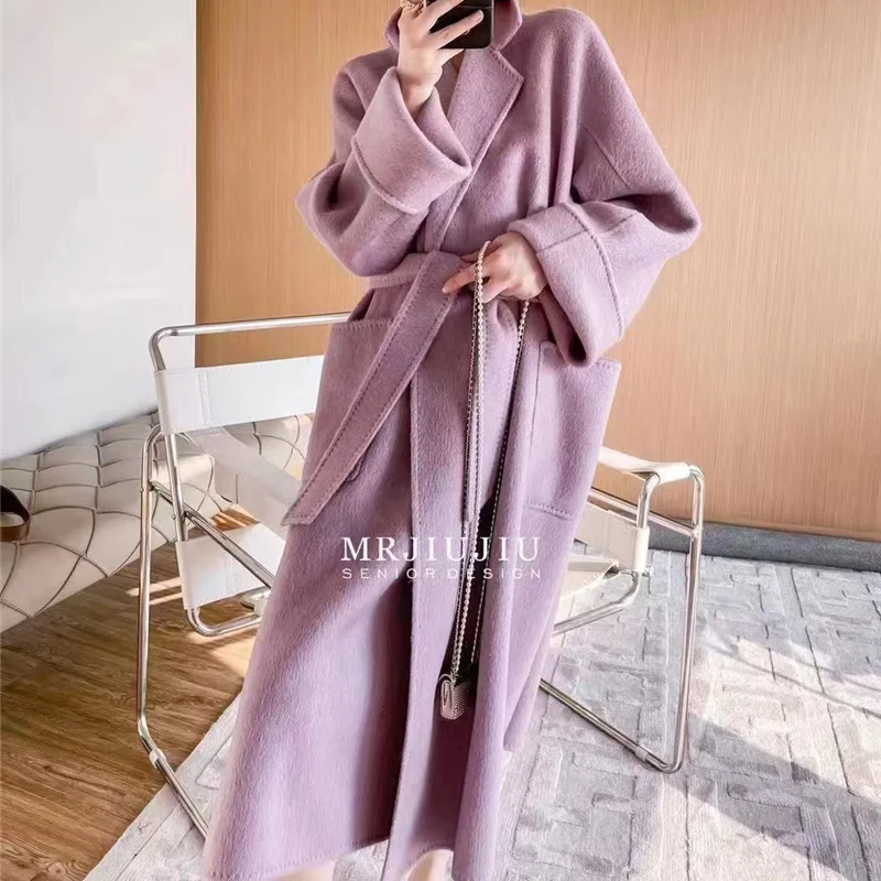 High-end Handmade Trench Coat Women Mulberry Silk Long Coat for Women Autumn Double-sided Wool Coats and Jackets Women