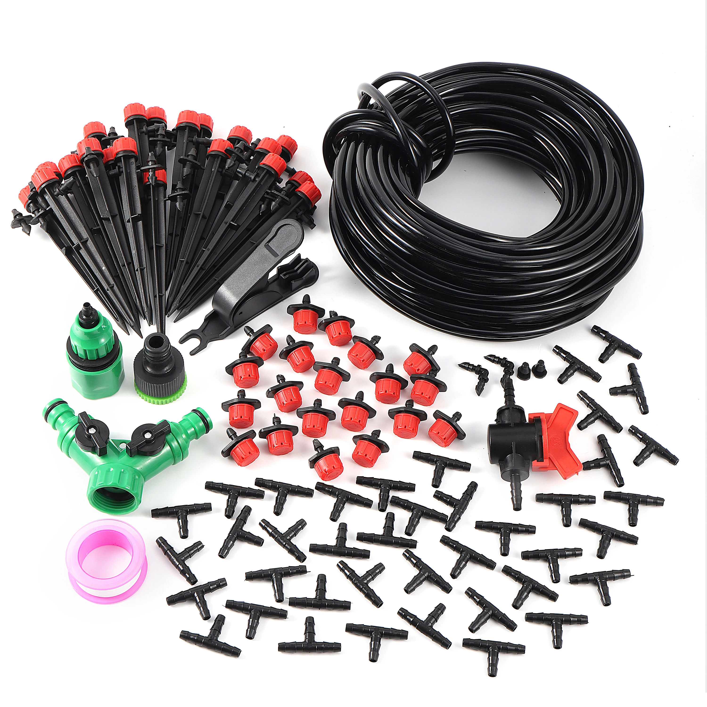 Micro Drip Irrigation System Portable 20M Automatic Watering with Adjustable Drippers Misting Watering Kits Garden Hose