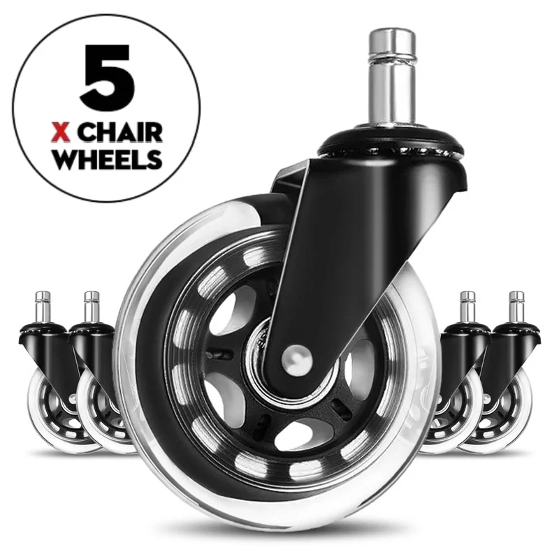 5PCS Office Chair Caster Wheels Universal Fit 11mm Stem 360° Swivel Rubber Caster Wheel  Furniture Hardware Replacement Rollers