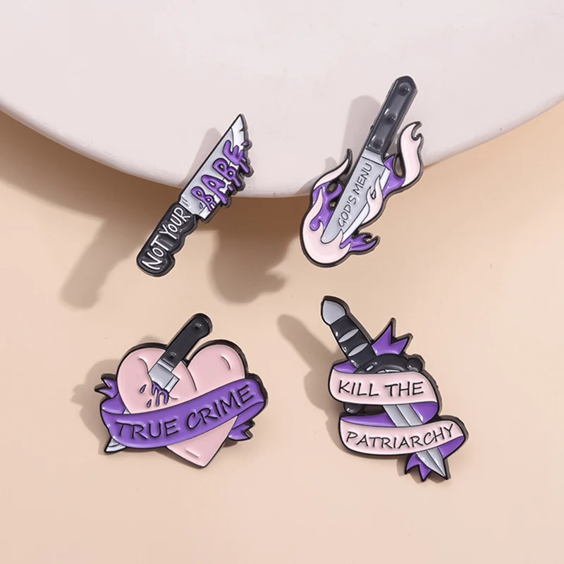 

Punk Purple Dagger Enamel Brooch Creative Heart Handknife Kill The Patriarchy Metal Badge Fashion Lapel Pins Jewelry Gifts