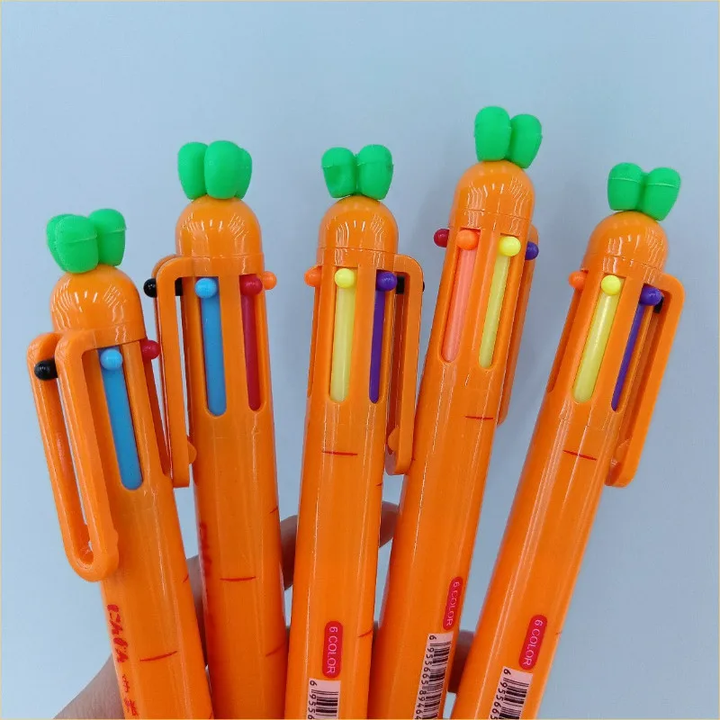 

12 pcs Plastic Cartoon Carrot 6 Colors Press Ballpoint Pens set Creative Office Accessories Back To School Writing Supplies