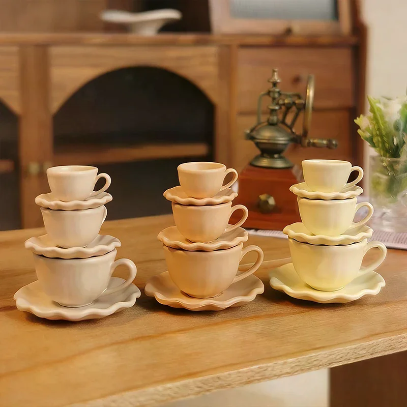 2 pçs mini copo bebidas modelo brinquedos em miniatura casa de bonecas sobremesa latte caneca café prato conjunto boneca acessórios crianças presente