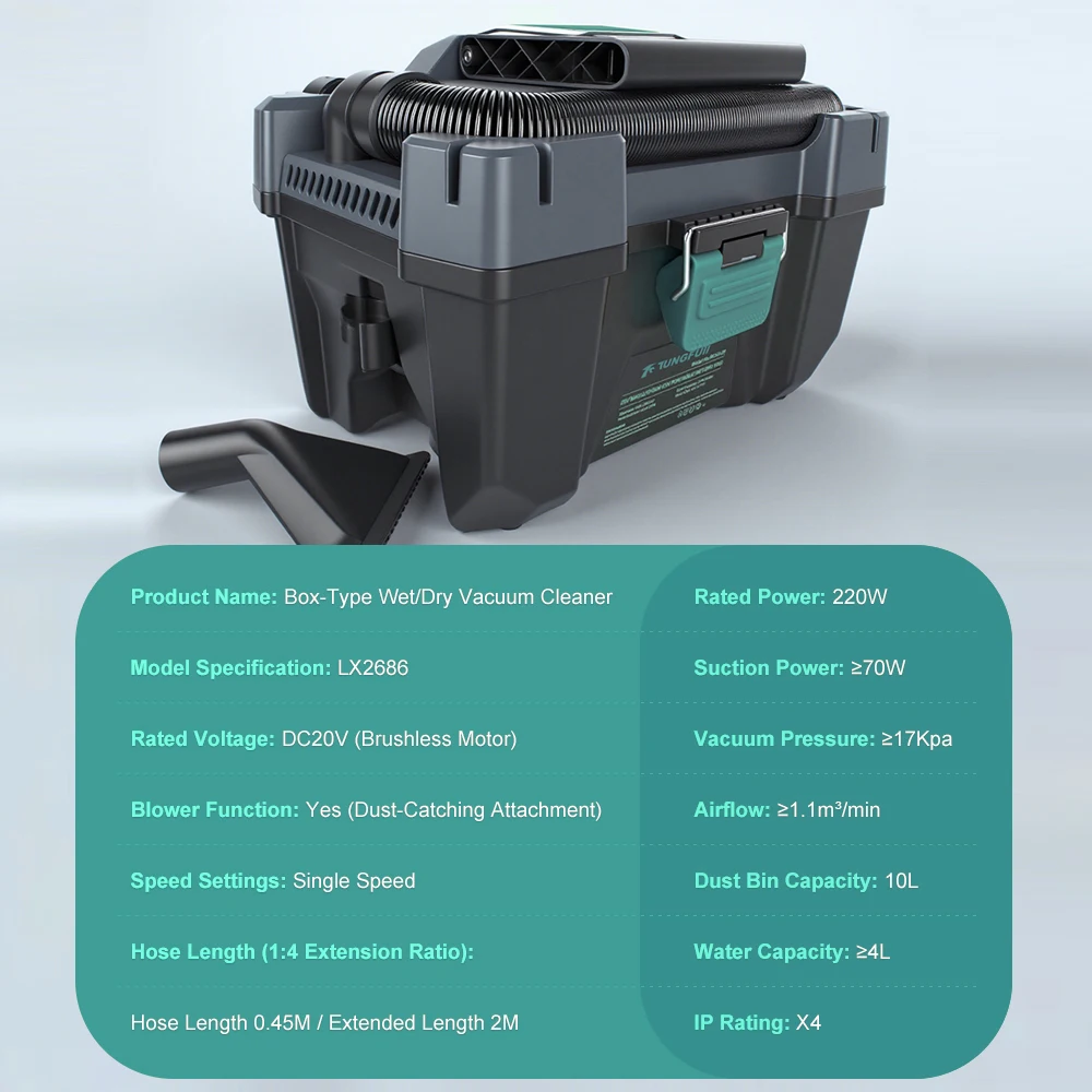 Tungfull Brushless Powerful Suction Portable Box Vacuum Cleaner TUNSTON Wet Dry Vac Compatible DeWALT 20V Li-ion Battery