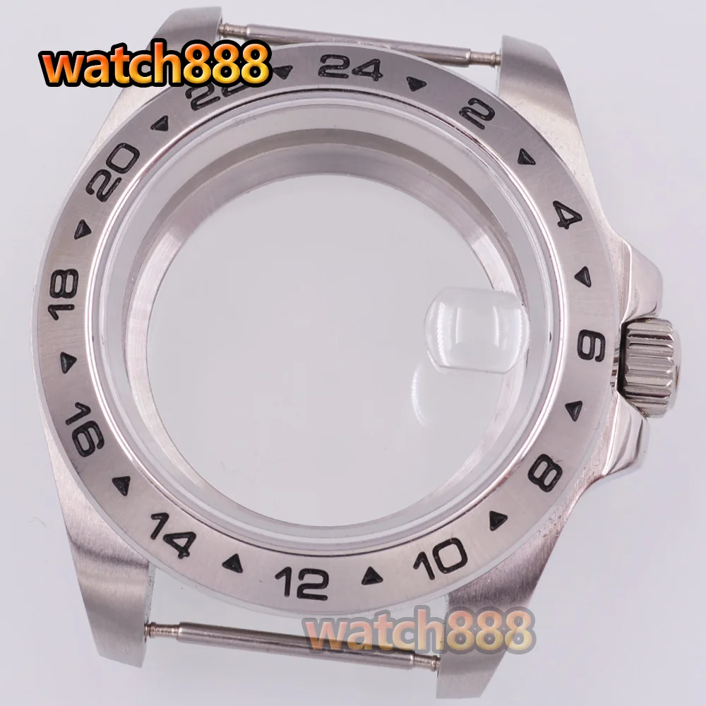 

watch888 40mm Silver Fixed Bezel Watch Case Sapphire Glass Fit NH35 NH36 NH34 ETA2824 PT5000 Movement Watch Accessories