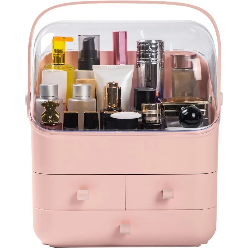 Makeup Organizer, Waterproof&Dustproof Cosmetic Organizer Box with Lid Fully Open Makeup Display Boxes, Skincare Organizers