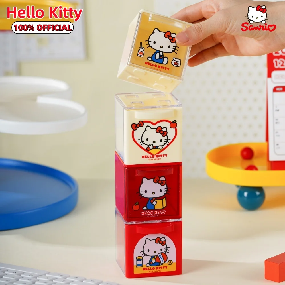 Genuine Hello Kitty Mini Storage Cube Sanrio Stack‑Able Drawer Dust‑Proof Box For Stationery Toy Sticker Small Items Organizer view 5