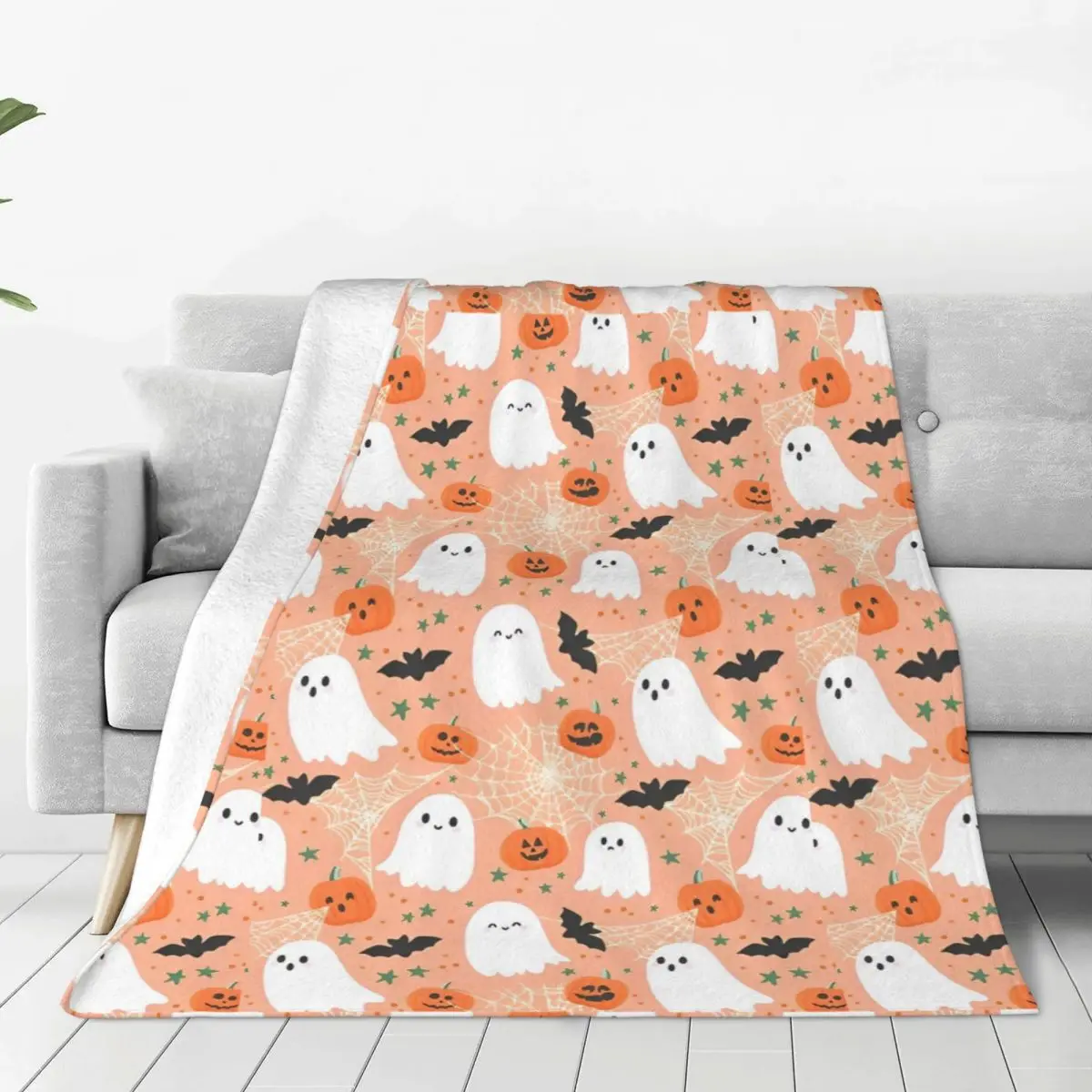 

Halloween Pumpkins Ghosts Knitted Blankets Trick or Treat Fuzzy Throw Blankets Air Conditioning Decoration Soft Warm Bedspreads