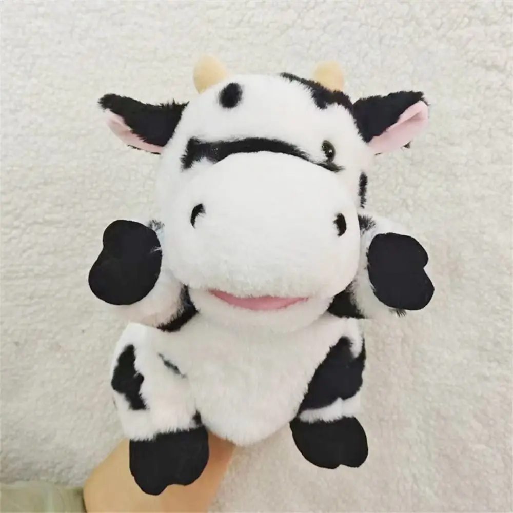 Beweegbare open mond pluche dierenpoppen hond paard schapen koe eend varken gevulde handpop zachte handpop peuters kinderen