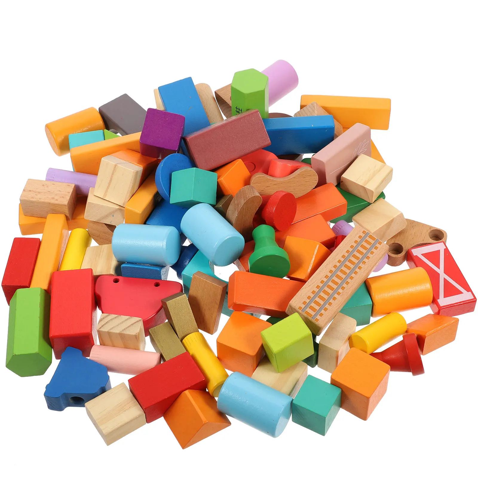 

100Pcs Colored Wooden Geometrical Shape Blocks Stackable Educational Learning for Toddlers Preschool Fine Motor Skills