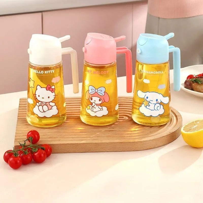 

MINISO Sanrio Hello Kitty Melody Cinnamoroll Glass Oil Pot Spray Down One Kitchen Containers Seasoning Bottle Kawaii Household
