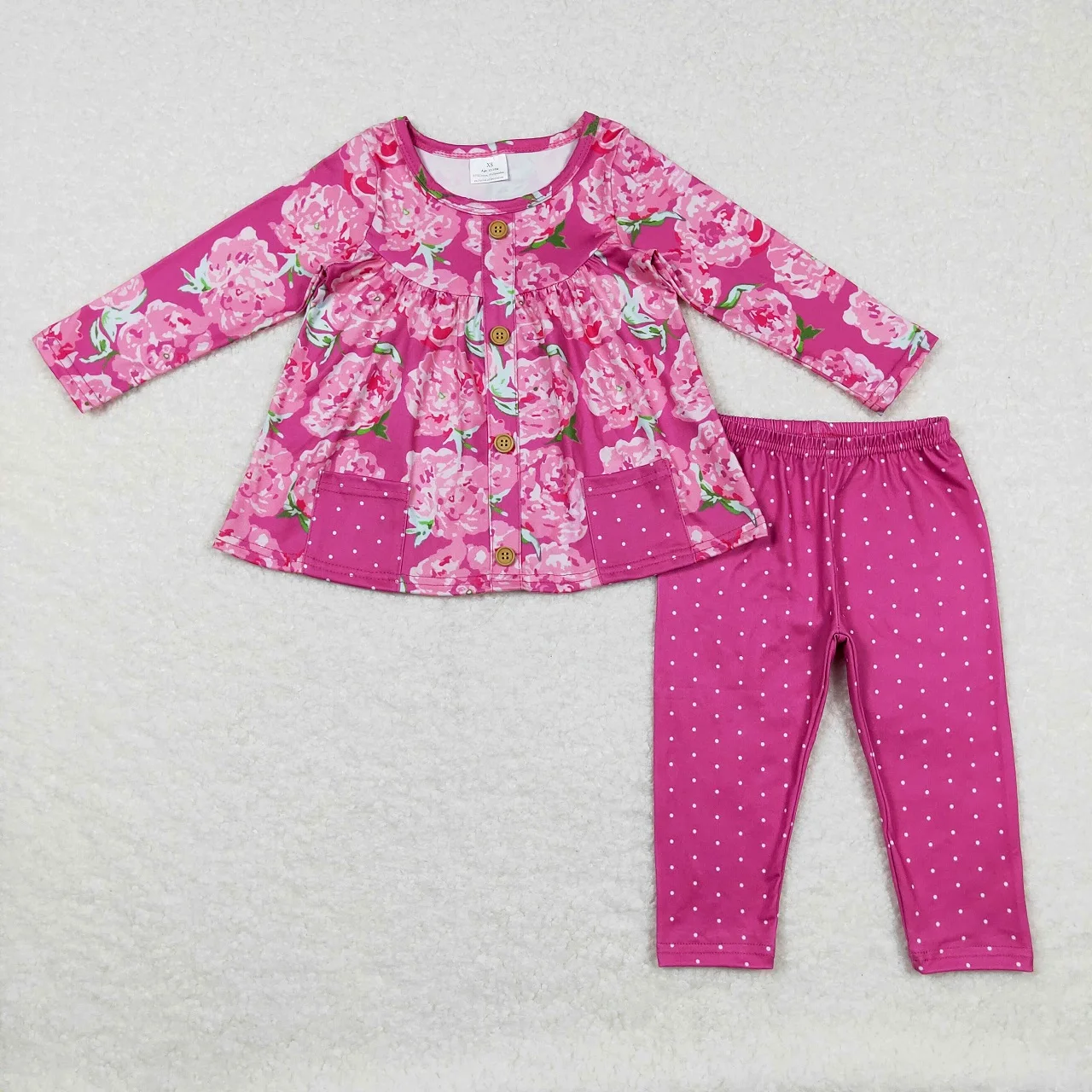 

Wholesale Baby Girls Roses Set Long Sleeves Pocket Flower Tunic Tops Legging Pants Children Kid Two Pieces Toddler Floral Outfit