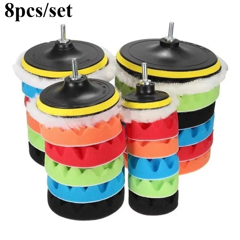 

8 шт., набор полировальных подушечек, резьба 5 дюймов, комплект полировальных подушечек для ремонта автомобилей для автомобиля + адаптер для дрели, аксессуары для электроинструментов