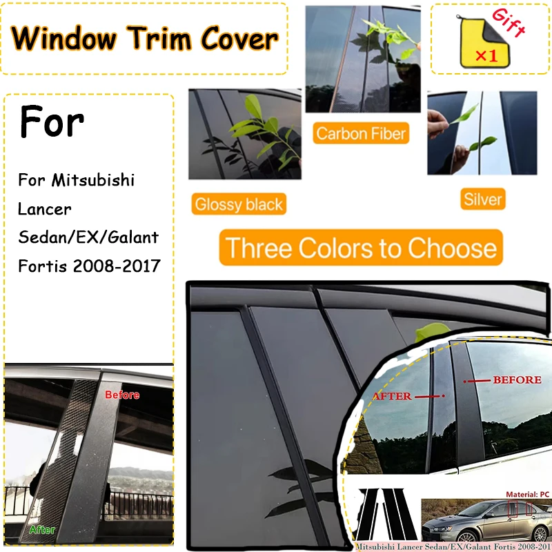 

For Mitsubishi Lancer Sedan/EX/Galant Fortis 2008-2017 6pcs Pillar Posts Door Window Trim BC Column Sticker Exterior