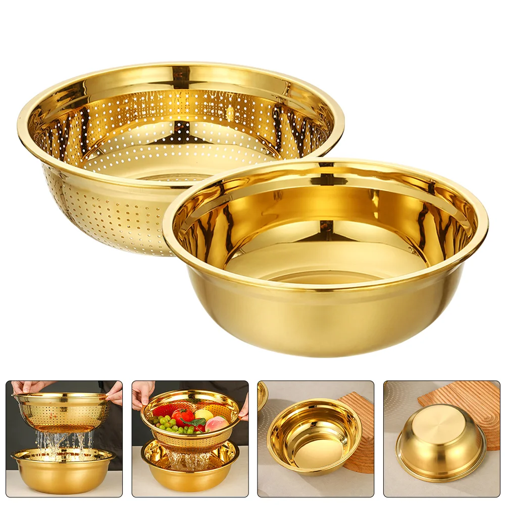 Colander Mesh Strainer Stainless Steel Drain Basket Household 1600X1600X550CM Rice Fruit Kitchen Golden Drainer