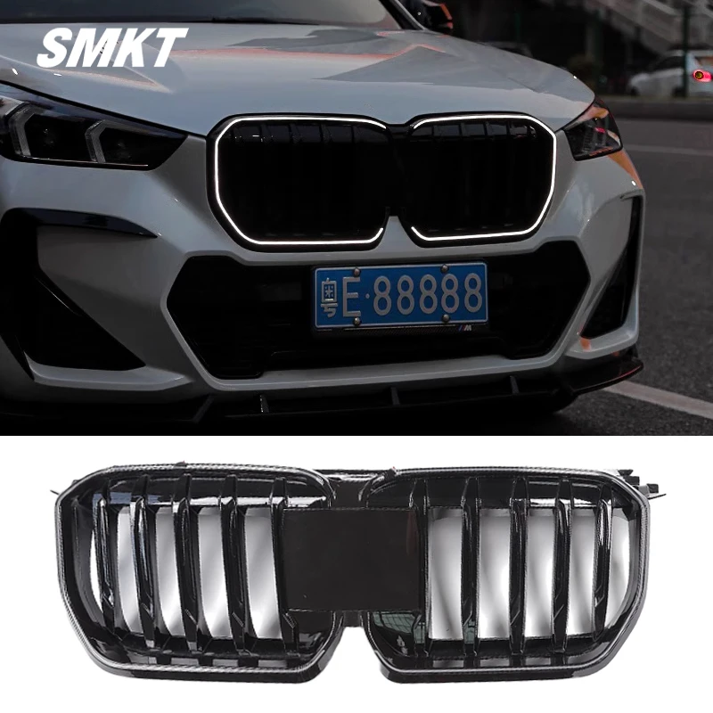 For BMW X1 2023 2024 LED with light Gloss Black Front Bumper Kidney Grill Car Front Bumper Grilles ABS Exterior accessories