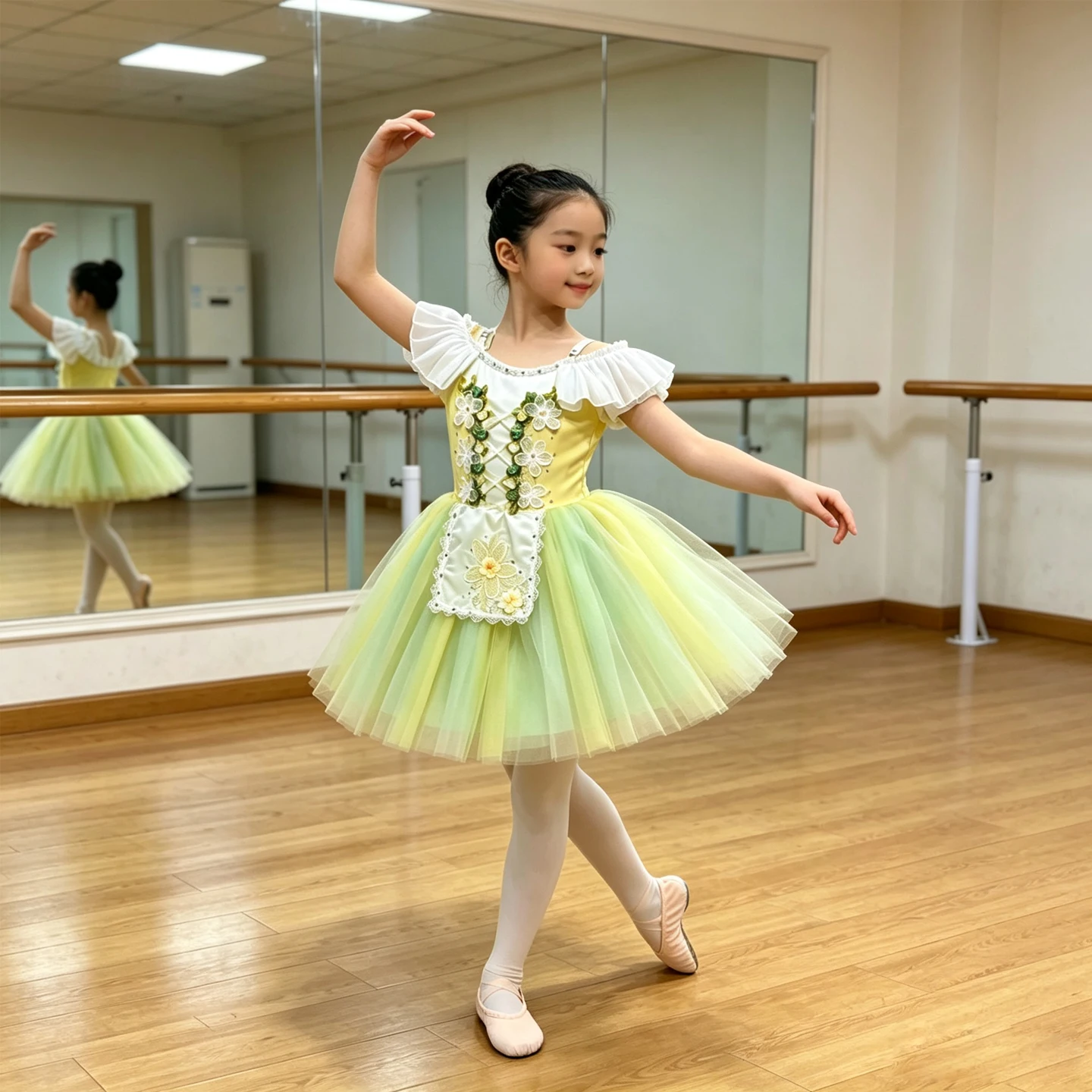 Adult child Gepelia, daughter who can't be locked up, ballet dress competition dress long gauze dress Light Yellow tutu