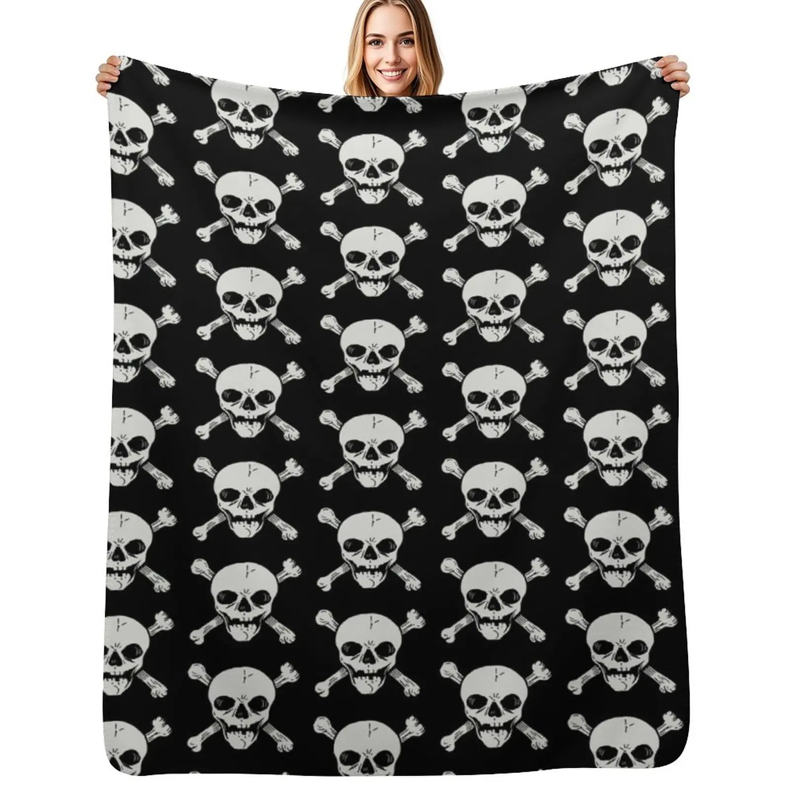 SKULL AND CROSSBONES GOTH HORROR Throw Blanket Anti Shedding Soft Fuzzy Blanket for Home