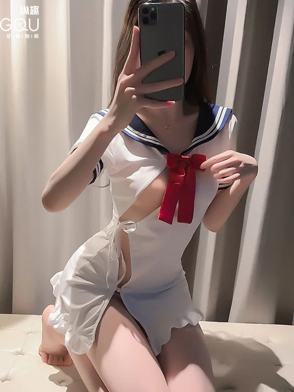 T Shirt Mini Dress Lingerie Sexy Hollow Out Student Sailor Cosplay Uniform Dress Elegant Fashion 2023 New Tops Y8BZ