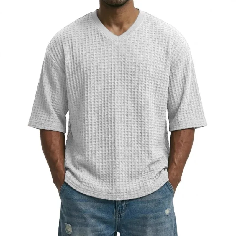 

Men's Short Sleeve V-Neck T-Shirts Quick Dry Breathable Solid Casual Tops Male Trend Loose Tees Streetwear Tshirt